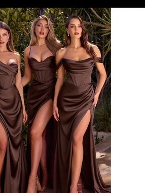 Elegant Chocolate Brown Satin Corset Evening Dress (Off-shoulder)